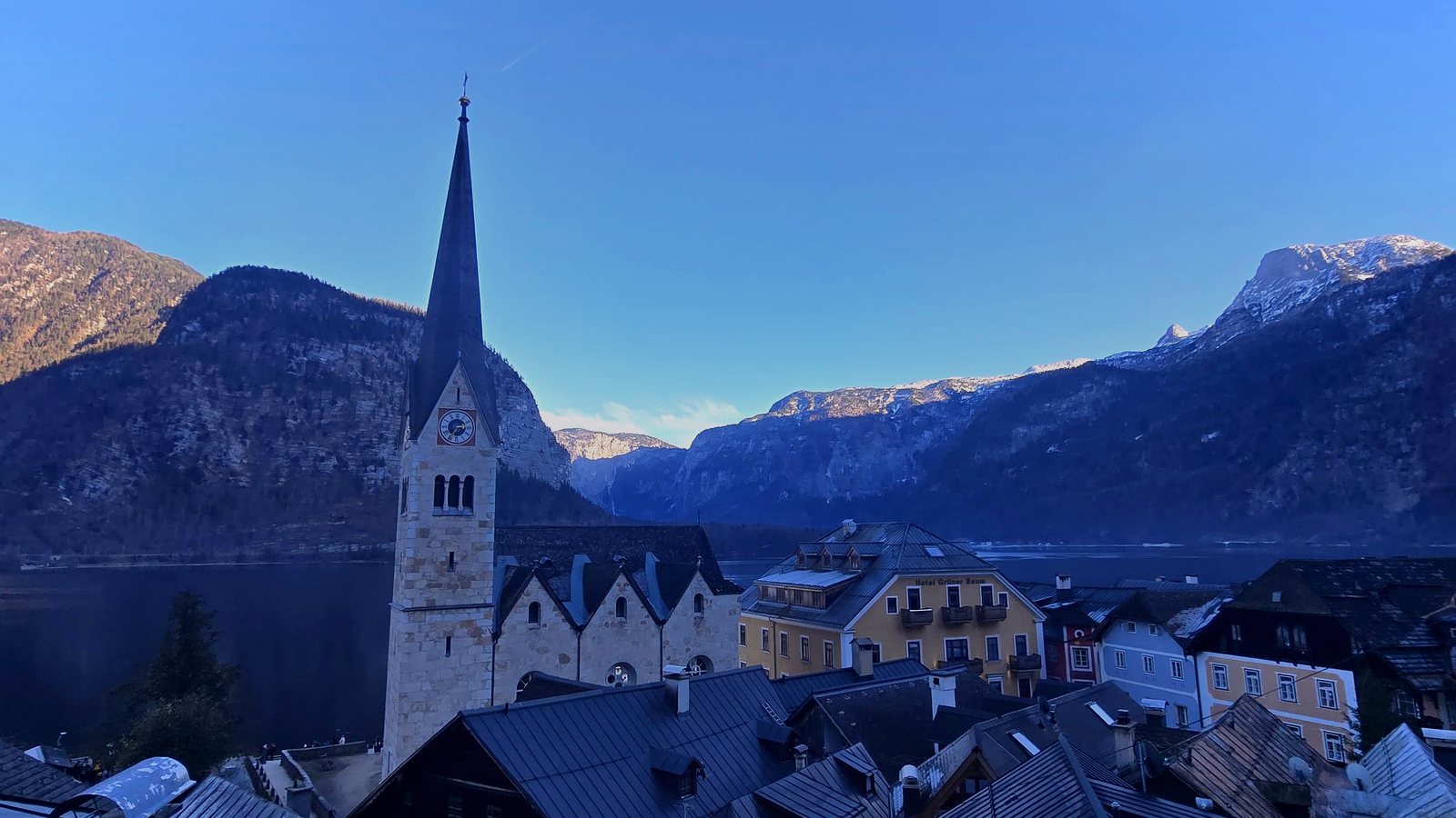 Hallstatt church and lake