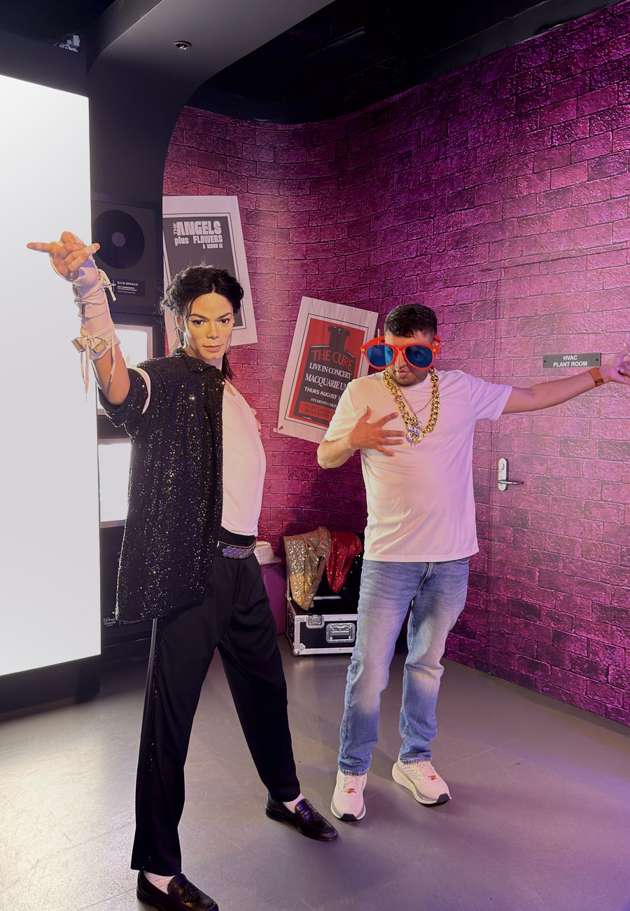 With a wax figure of Michael Jackson