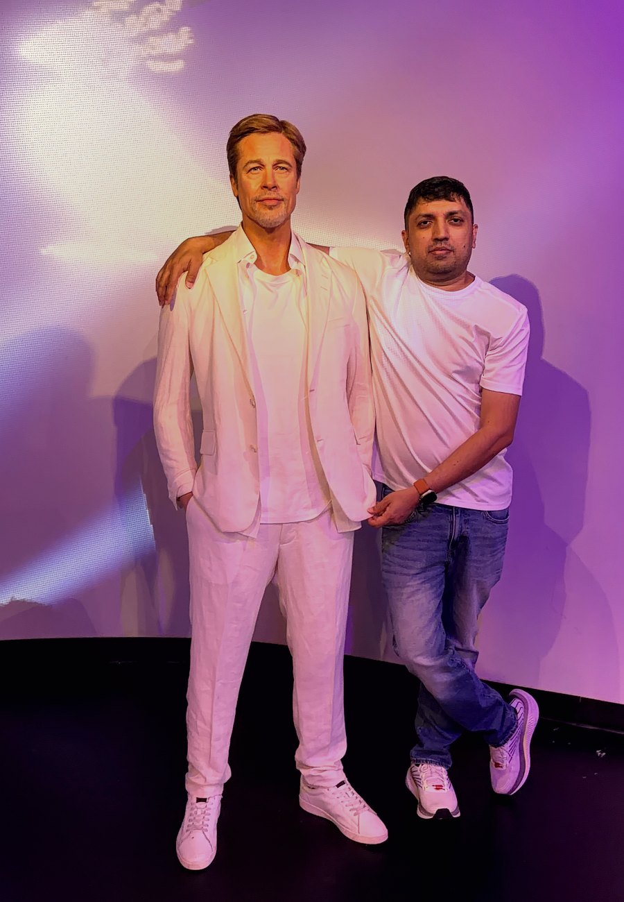 With a wax figure of Brad Pitt