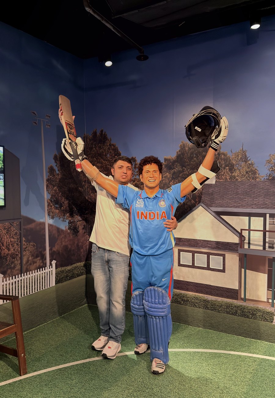 With a wax figure of Sachin Tendulkar
